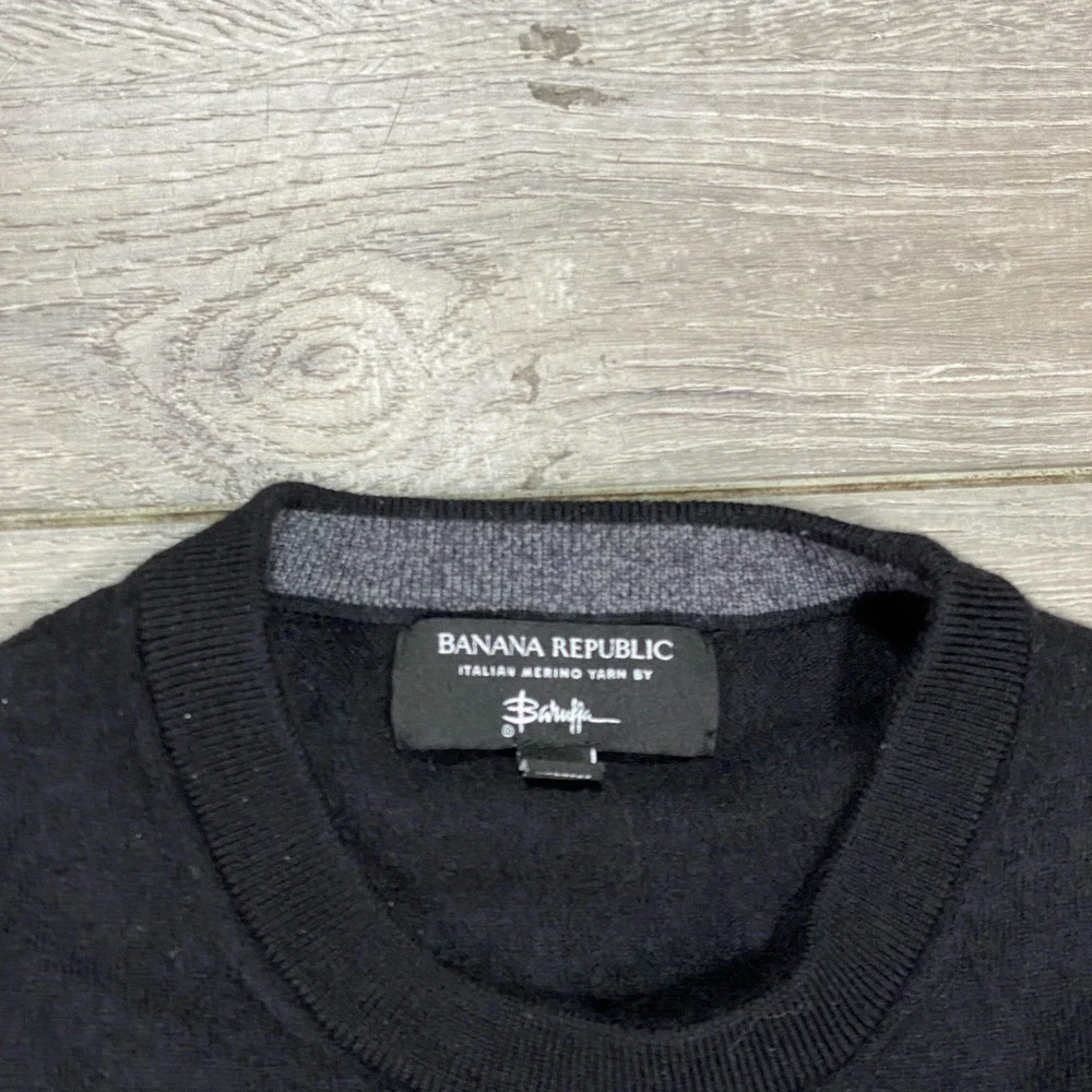 Banana Republic Sweater Mens Large Black Italian Merino Wool Crewneck‎ Pullover
